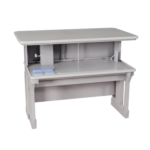 Startup Desk Organizer Low Poly 3D model, game viewport three-quarter view, showing plastic, desk-scale silhouettes.