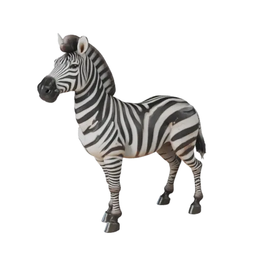 Realistisches Zebra 3D-Modell, Seitenansicht Wildtier-Rendering, animationsbereites Tier-Asset mit Halsbogen, Hufkanten, Mähn