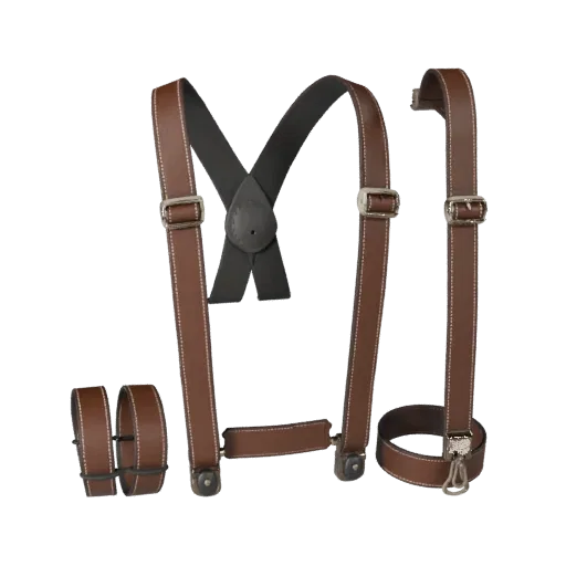 Woven Suspender Strap 3D model, three-quarter front view, Unity viewport, showing leather, flexible strip form.