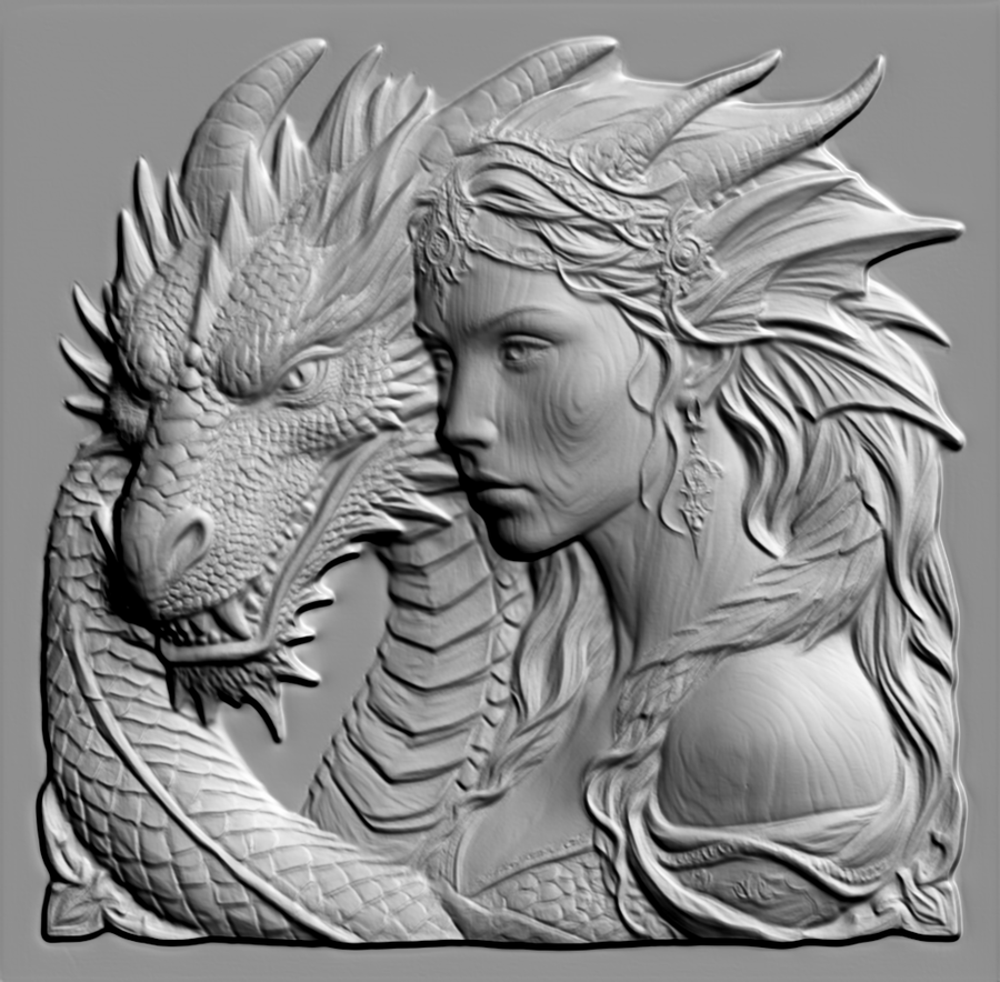 Bas-relief with dragon and girl