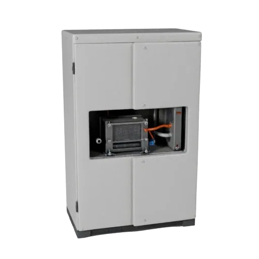 Assembly Control Cabinet Product Viz 3D model, three-quarter studio product render, showing painted steel, form detail.