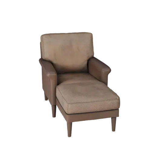 Compact Chaise Lounge Realistic 3D model, living room, three-quarter studio render, woven fabric detail.