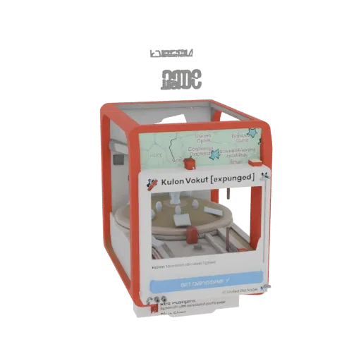 3D model of a retro arcade game machine with a red and white casing and a screen displaying a game interface.