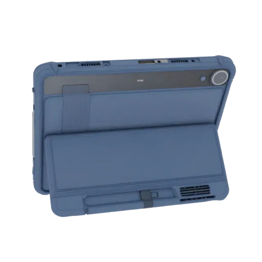 3D model blue bumper case for Honor Pad 9 with stylus holder, rear and bottom view