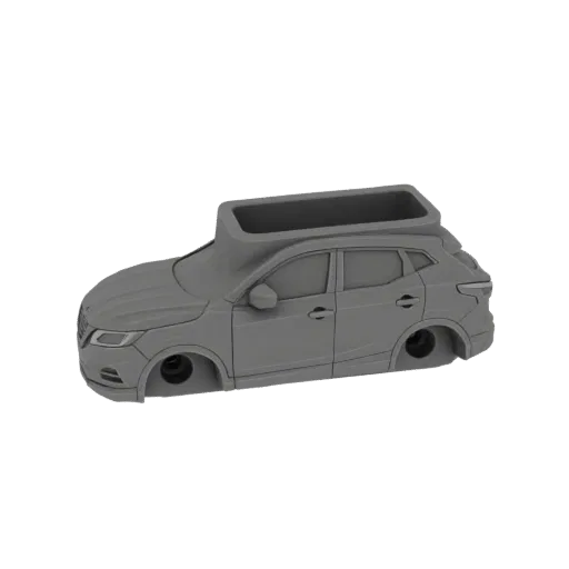 3D model of a gray SUV car with a planter opening on its roof, isolated on a white background.