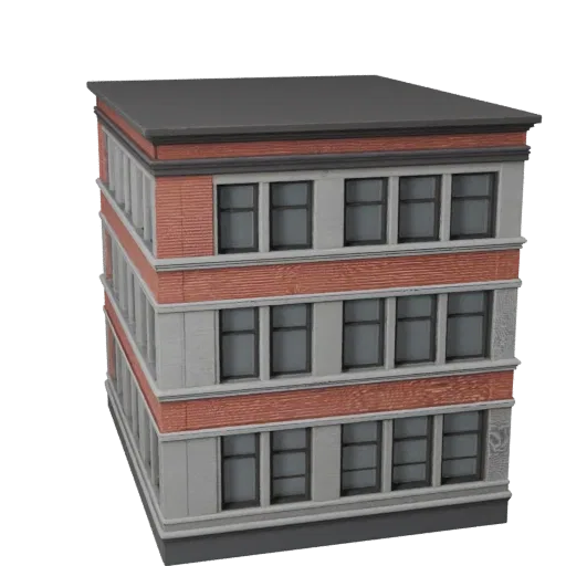 Industrial Facade Unreal Engine-ready 3D model, Unreal Engine viewport, showing building facade materials and architectural d