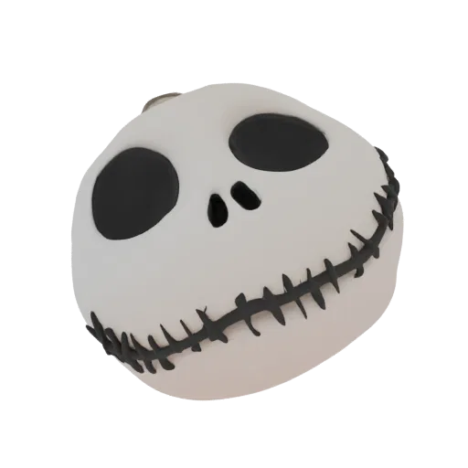 3D model of Jack Skellington's head, featuring his iconic stitched smile and black eye sockets, against a white background.