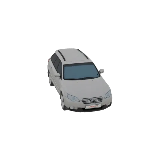 A 3D model of a white Subaru Outback wagon viewed from a high angle, set against a black background.