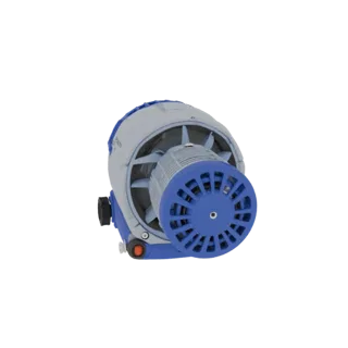 3D model of vacuum cleaner fan housing with blue elements and switch space