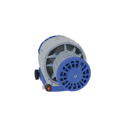 3D model of vacuum cleaner fan housing with blue elements and switch space
