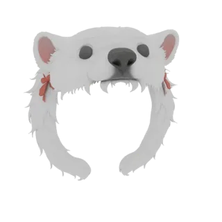 3D model of a white polar bear hat with pink ears and red bows, featuring dark eyes and a detailed snout.