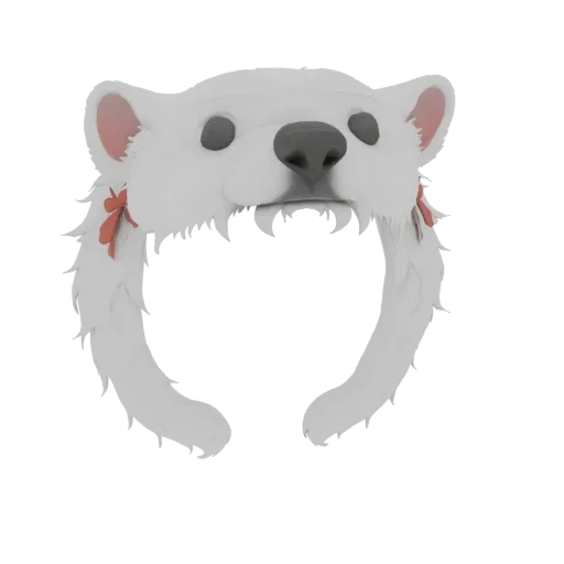 3D model of a white polar bear hat with pink ears and red bows, featuring dark eyes and a detailed snout.
