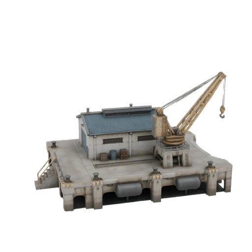 Industrial Dock Crane and Warehouse
