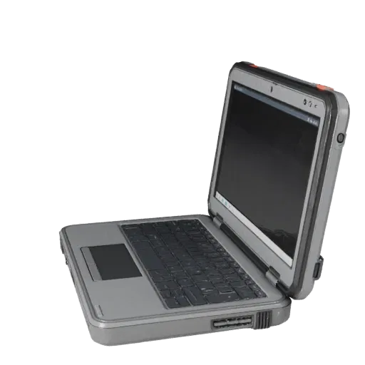 Modello 3D Rugged Tablet Computer, vista tre quarti anteriore, viewport Unity, che mostra metallo spazzolato, angolo coperchi