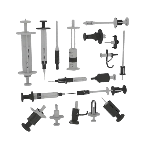 Emergency Syringe Model Printable 3D model, isometric STL render, showing stainless steel, handheld tool scale.