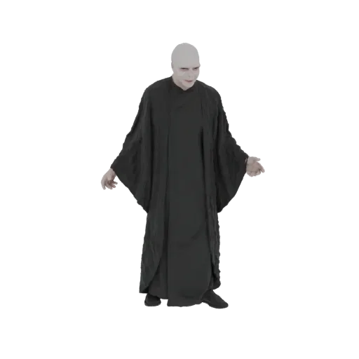 3D model of Lord Voldemort standing in black robes, with pale skin and a sinister expression.