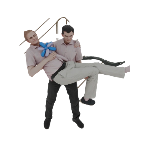 Man Carrying Another Man with Balloon
