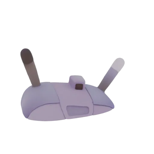 3D model of a futuristic drone pod with two grey antennae, rendered in purple and grey.