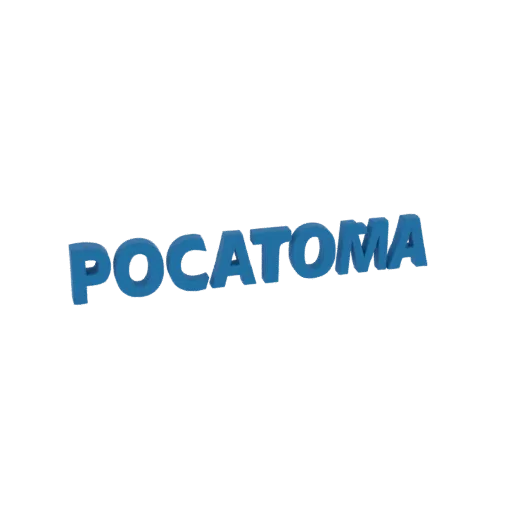 A 3D rendered model of the word "POCATOMA" in a bold, blue, extruded font against a white background.
