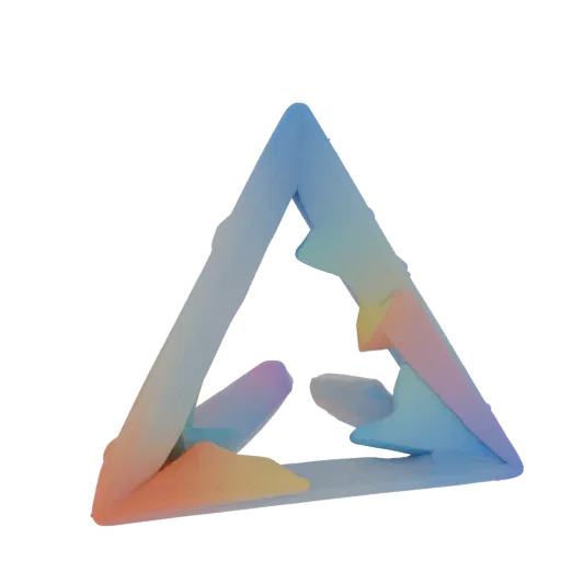 3D model of impossible Penrose triangle with rainbow gradient, showcasing an optical illusion.