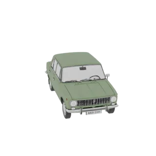 A 3D render of a vintage green sedan with a classic design, viewed from a slight front-left angle.