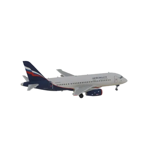 3D model of an Aeroflot Sukhoi Superjet 100 passenger airplane, shown from a side profile against a white background.
