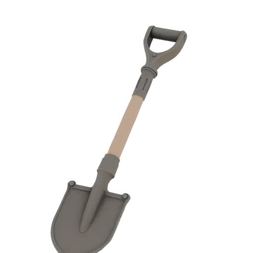 Vintage Shovel Printable 3D model, isometric STL render, showing painted metal, functional silhouettes.