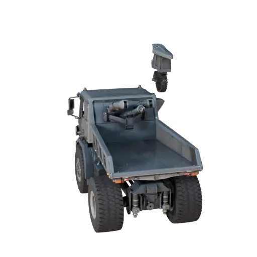 Dump Truck Realistic 3D model, three-quarter studio render, showing painted steel, large mechanical silhouettes.