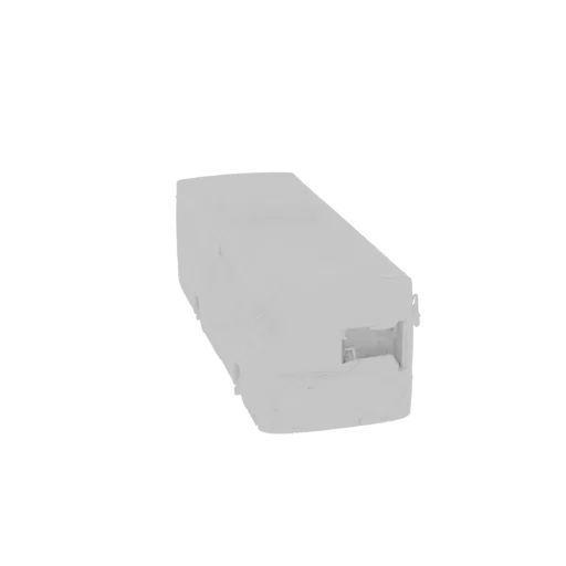 3D model of a modern, untextured city bus, viewed from a slightly elevated side angle.