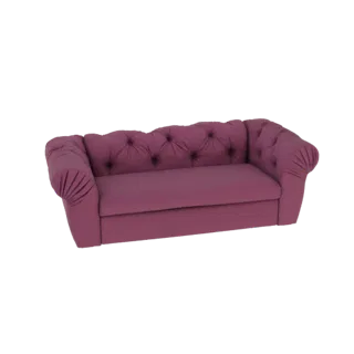 A 3D render of a deep purple tufted Chesterfield sofa with a classic design and plush upholstery.