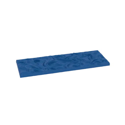 3D model of a rectangular tray with a textured blue wavy surface, viewed from a slight angle.
