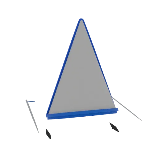 3D model of a hollow cone with an open base, grey with blue trim, on a white background