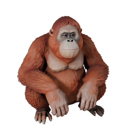 Modelo 3D de Orangután Poligonal Bajo - Asset de Juego para Unity con FBX | PBR