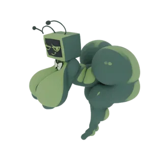 A 3D render of a muscular character with a green CRT television for a head, wearing a bow tie.
