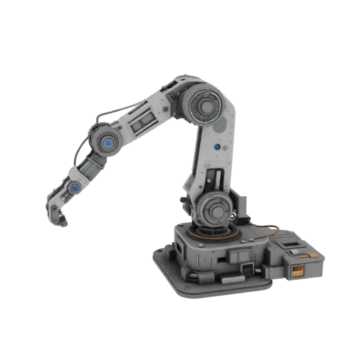 Research Robot Arm Printable 3D model, isometric STL render, showing metal frames, robot form.