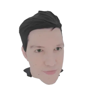 Render de modelo 3D de cabeza masculina con pelo oscuro corto, rasgos faciales realistas y tono de piel claro, sobre un fondo