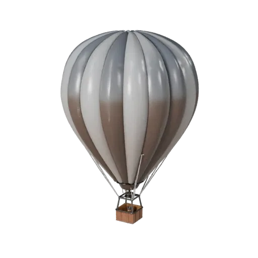 Modello 3D di mongolfiera pronta per il gioco, vista studio tre quarti, asset veicolo pronto per la produzione con equilibrio