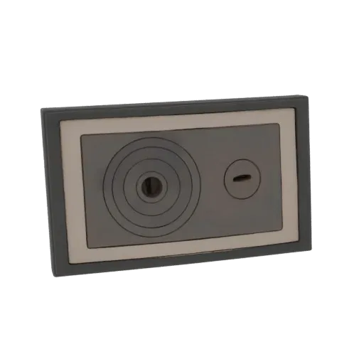 موديل ثلاثي الأبعاد لموقد غاز عتيق بدوائر متحدة المركز ولمسة مفتاح، معروض على خلفية بيضاء.
