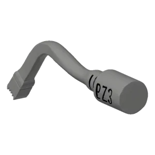 3D-Modell eines grauen, gekrümmten Brecheisens mit gezackter Spitze und 'PZ3'-Text auf dem Griff, vor weißem Hintergrund.