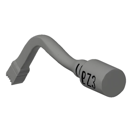 3D model of a gray curved pry bar with a serrated tip and 'PZ3' text on the handle, shown against a white background.