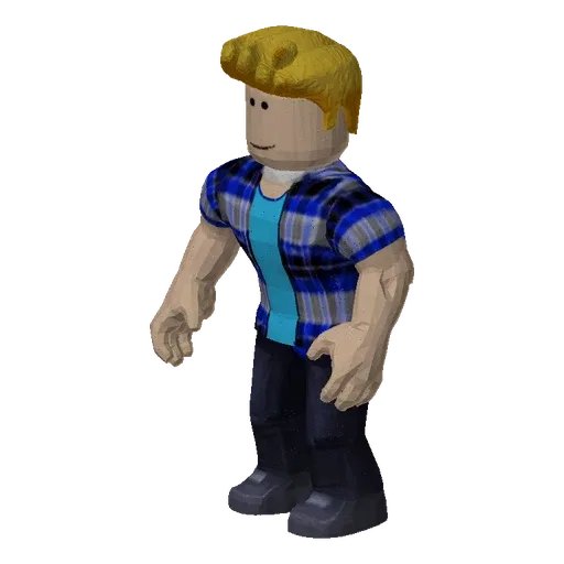 3D model of a Roblox-style boy character wearing a plaid shirt and jeans, standing against a white background.