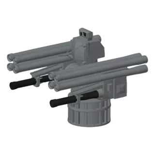 3D model of a futuristic missile turret with quad missile launchers on each side and a central targeting system, rendered in