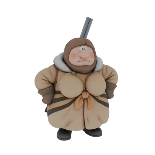 Modèle 3D d'un guerrier hivernal rondouillard portant une épaisse parka avec une capuche bordée de fourrure et des accents ra