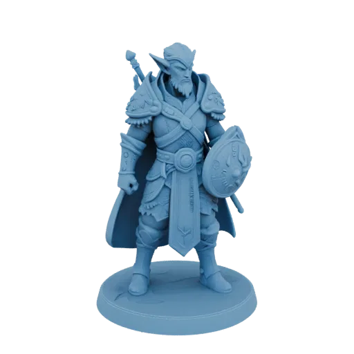Fantasy Elf Archer Defensive Miniatur STL, Drei-Viertel-Tabletop-Rendering, Resin-druckbare Scharmützel-Miniatur mit azurblau