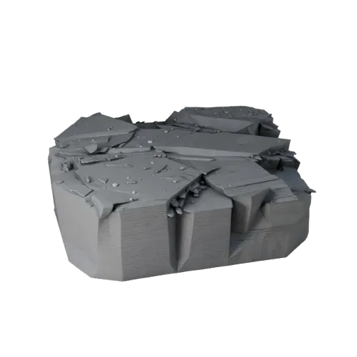 River Pebble Bank Low Poly 3D model, game viewport three-quarter view, showing stratified stone, water edges.