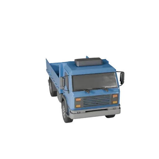 Modelo 3D Caminhão Baú Low Poly, viewport de jogo em três quartos, ativo de veículo low-poly com volumetria de veículo funcio