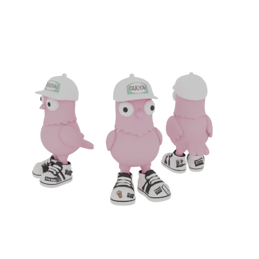 Pink Pigeon Character with Cap and Sneakers 3D Model