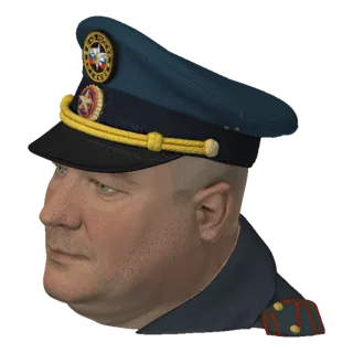 3D model of a Russian military officer's cap with blue fabric, gold trim, and detailed insignia.