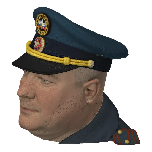 3D model of a Russian military officer's cap with blue fabric, gold trim, and detailed insignia.