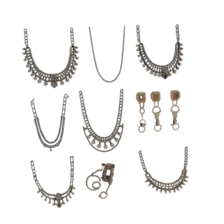 Boho Necklace Set scene ready 3D model, top-down studio render, showing set silhouette and surface contrast.